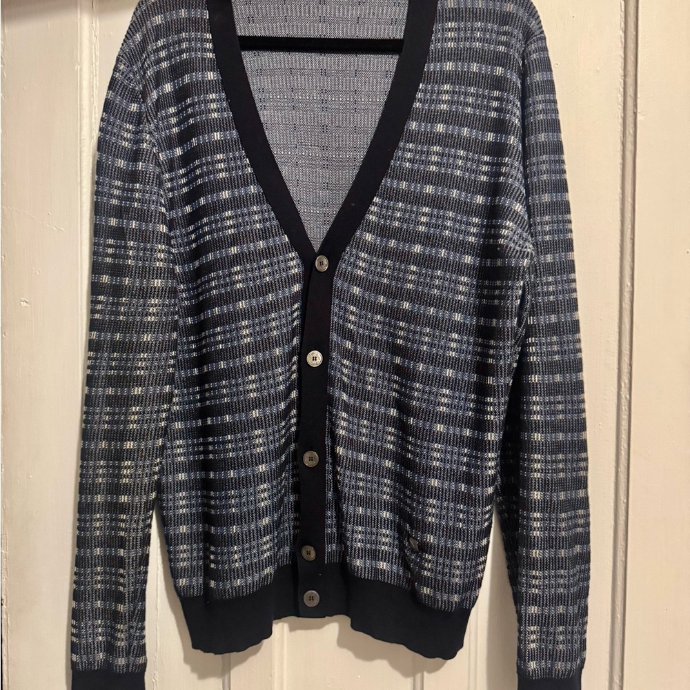 Louis Vuitton Men's Blue and Black Plaid Sweater